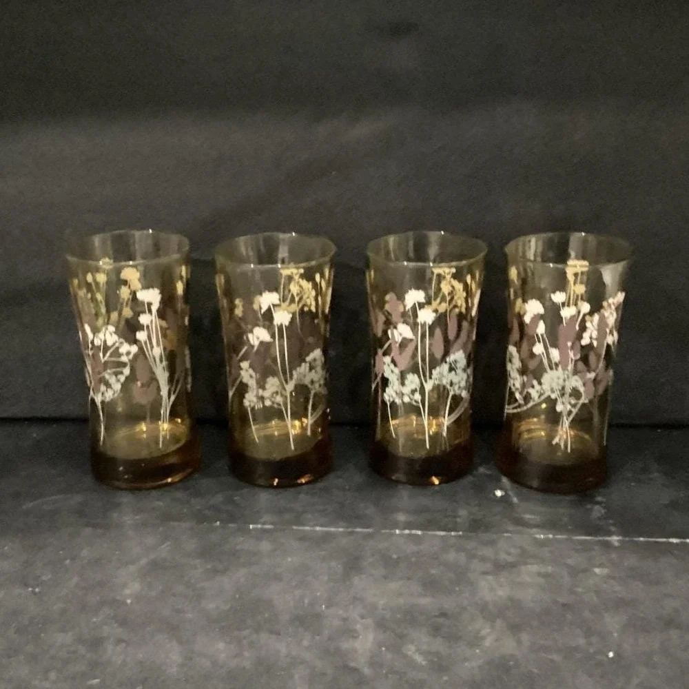 Federal Glass Interlude Highball Glasses, Set‎ of 4, Hourglass, Floral Tumblers